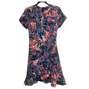 Aqua Women's Blue Pink Tropical Floral Ruffle Short Mini Dress Sz Medium